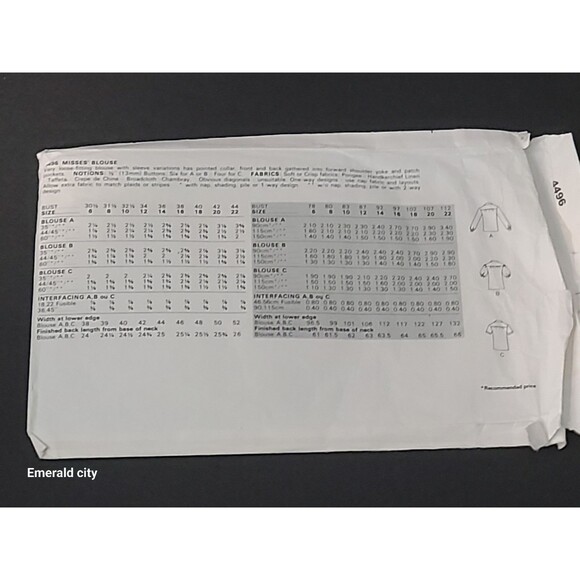 Vtg Fast And Easy Butterick #4496 Size 6-8-10 Blouse Uncut 1985 Sewing Pattern - Picture 4 of 6